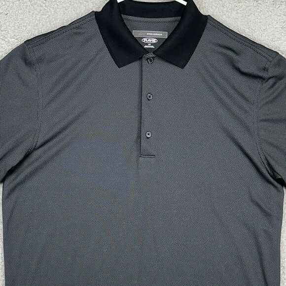 Greg Norman Golf Polo Shirt Mens Large Play Dry Grey Geometric Long Sleeve Rugby